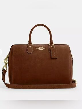 Coach Brown suede large Rowan satchel handbag purse NWT